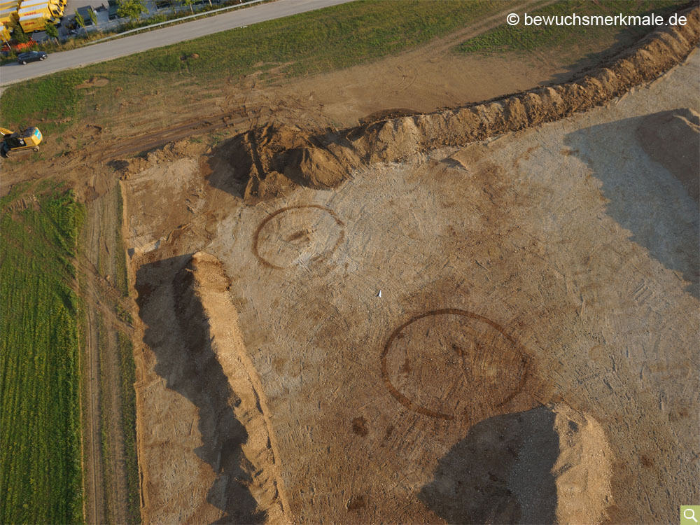 Aerial view of the exposed circular ditches during excavation (18.08.2018)